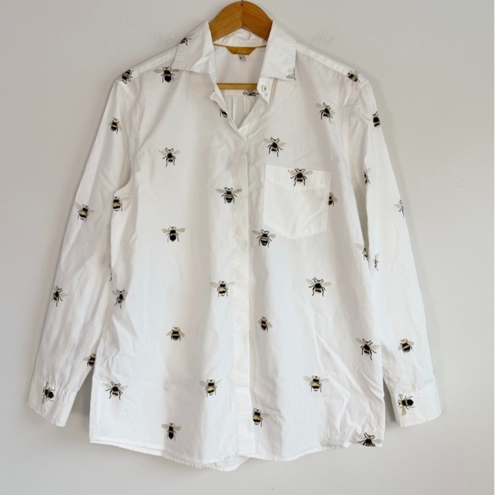 Joules Bee Print Button Up Shirt Size 6 Teacher Academia Botanical